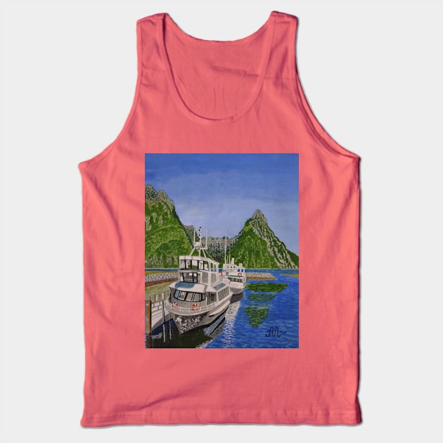 Cruise ships in Milford Sound, New Zealand Tank Top by Anton Liachovic